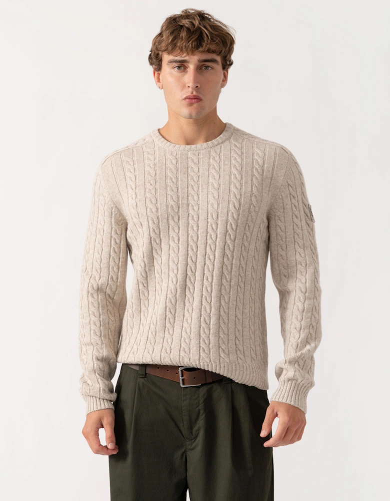 Belstaff Mens Westport Crew Neck Cable Knit Jumper - Pale Stone