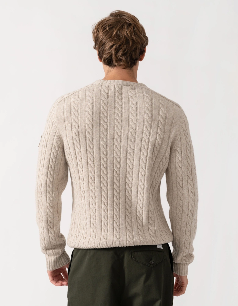Belstaff Mens Westport Crew Neck Cable Knit Jumper - Pale Stone