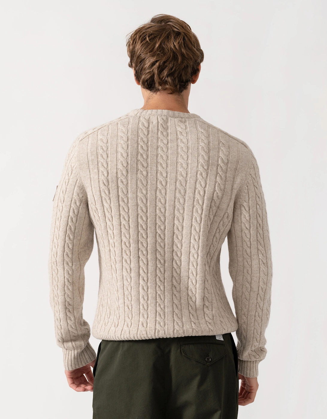Belstaff Mens Westport Crew Neck Cable Knit Jumper - Pale Stone
