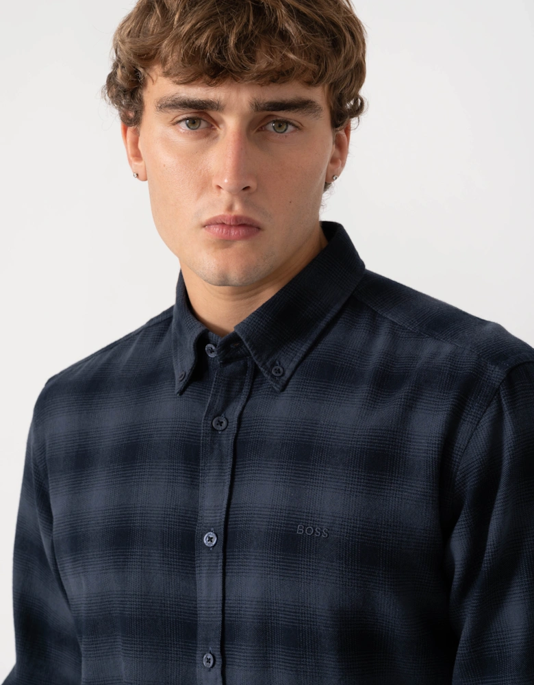 BOSS Orange Rickert Mens Long Sleeve Check Shirt - Dark Blue 404