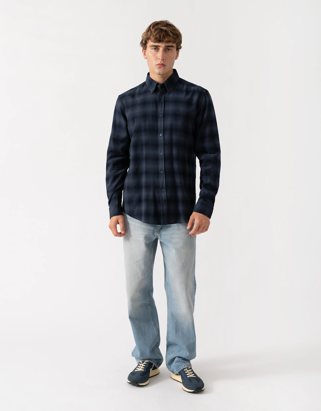 BOSS Orange Rickert Mens Long Sleeve Check Shirt - Dark Blue 404