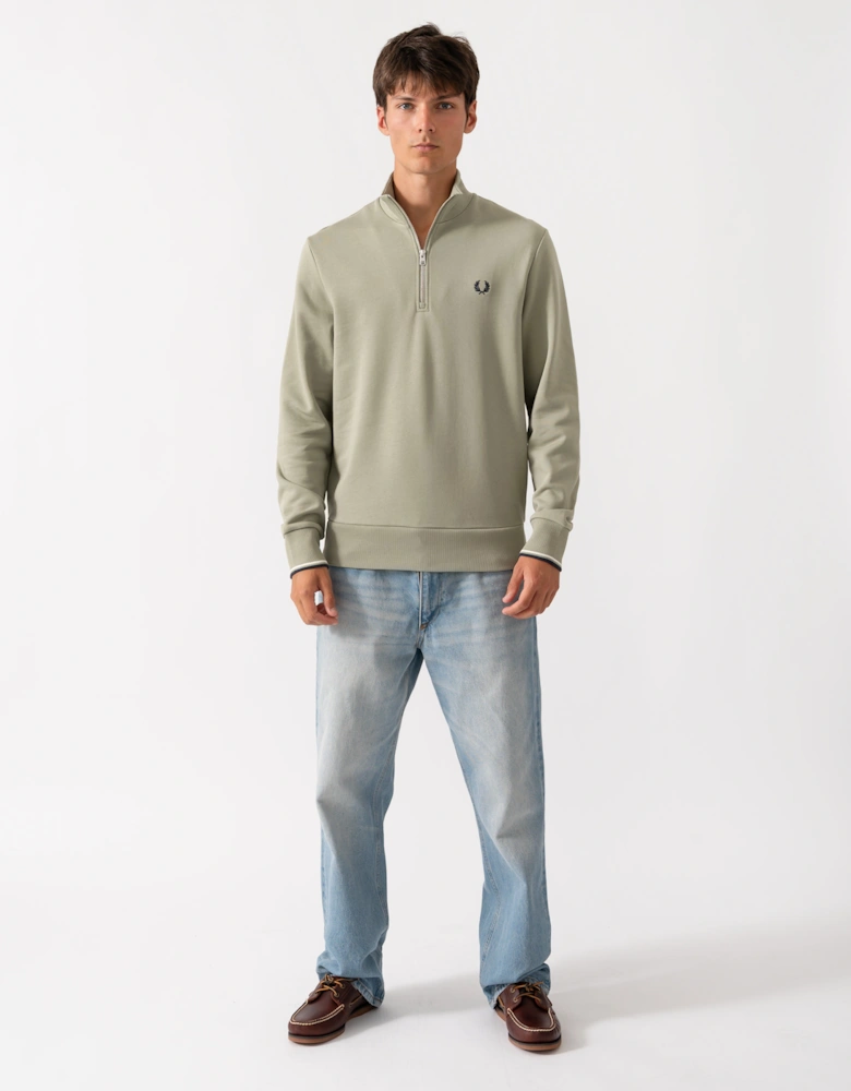 Fred Perry Mens Half Zip Sweatshirt - Seagrass/Ecru/Dark Airforce 76C