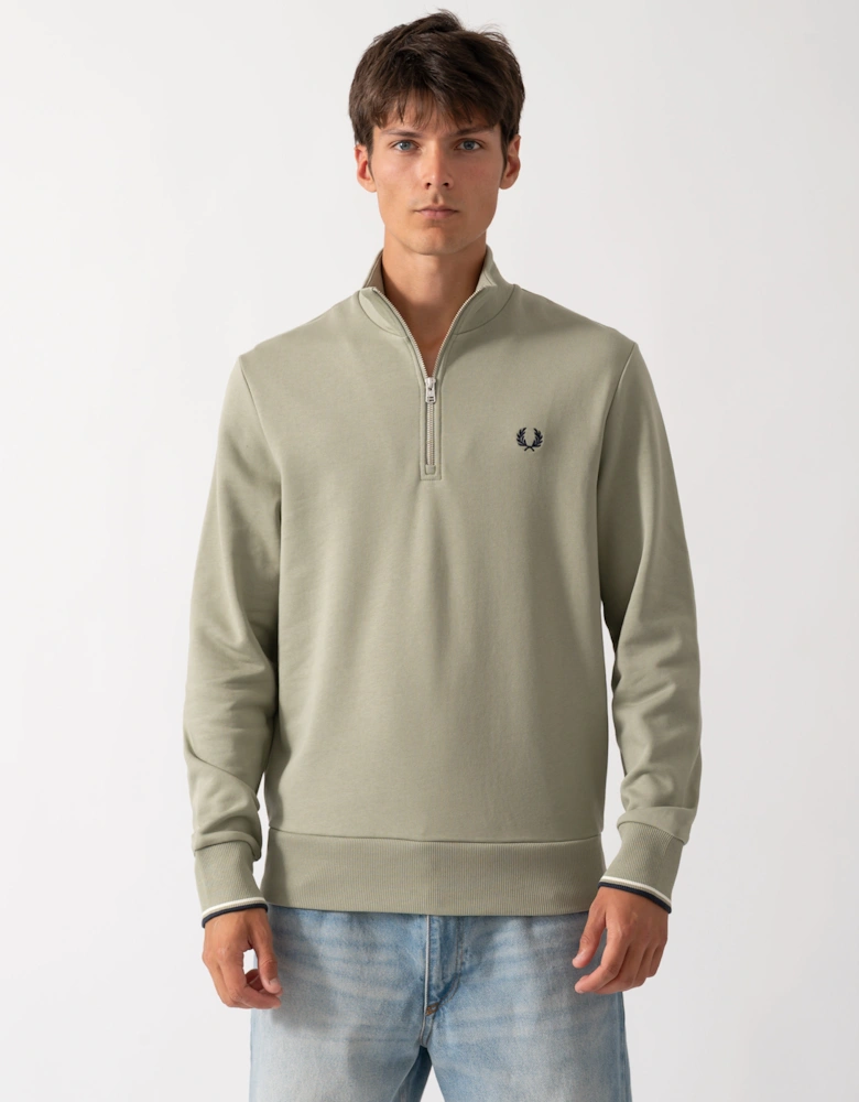 Fred Perry Mens Half Zip Sweatshirt - Seagrass/Ecru/Dark Airforce 76C
