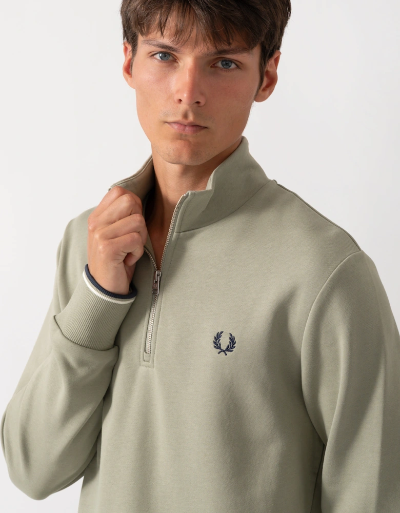 Fred Perry Mens Half Zip Sweatshirt - Seagrass/Ecru/Dark Airforce 76C