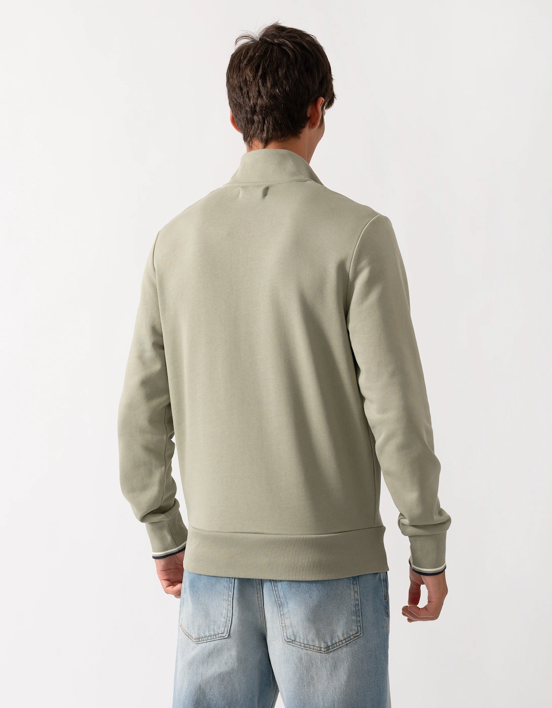 Fred Perry Mens Half Zip Sweatshirt - Seagrass/Ecru/Dark Airforce 76C