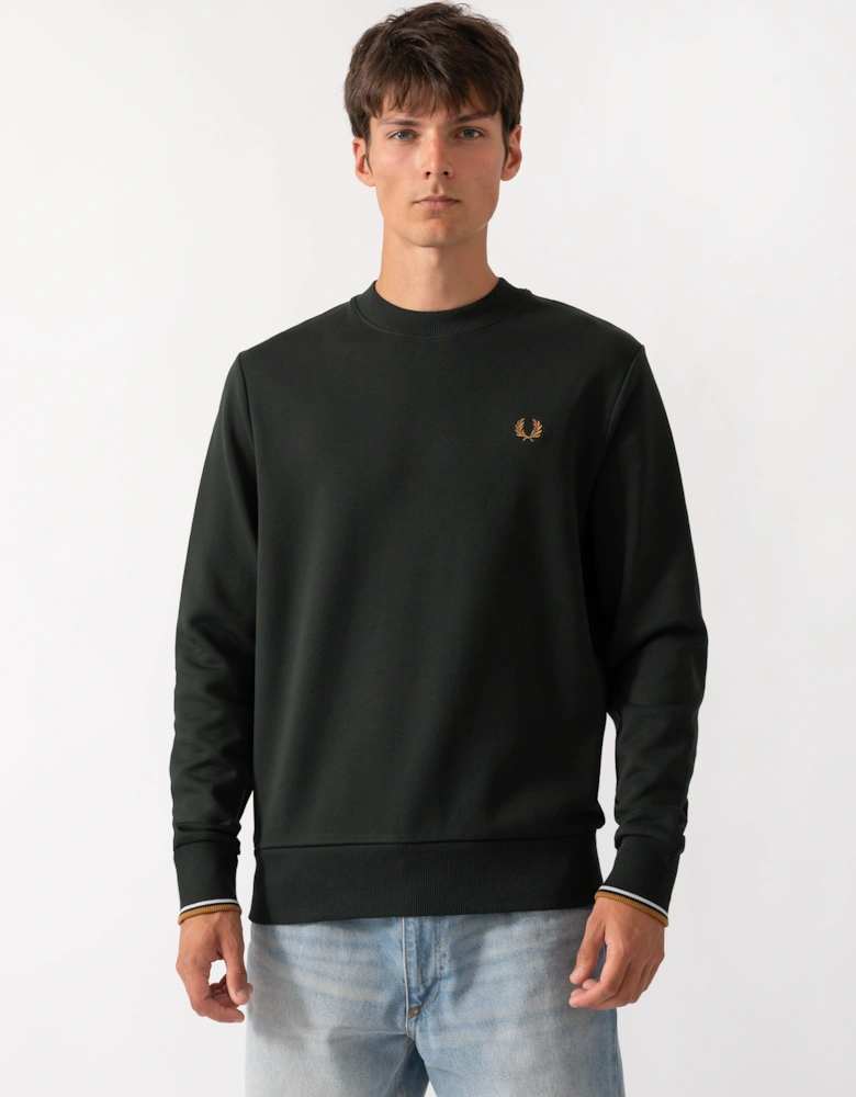 Fred Perry Mens Crew Neck Sweatshirt - Night Green/Dusk Blue/Dark Caramel 78C