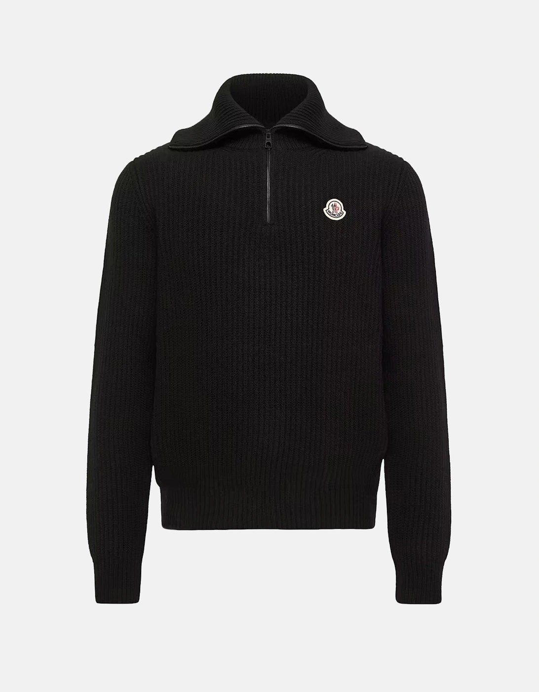 Moncler Men's Black Heavy Knit 1/4 Zip Sweater - Size 42