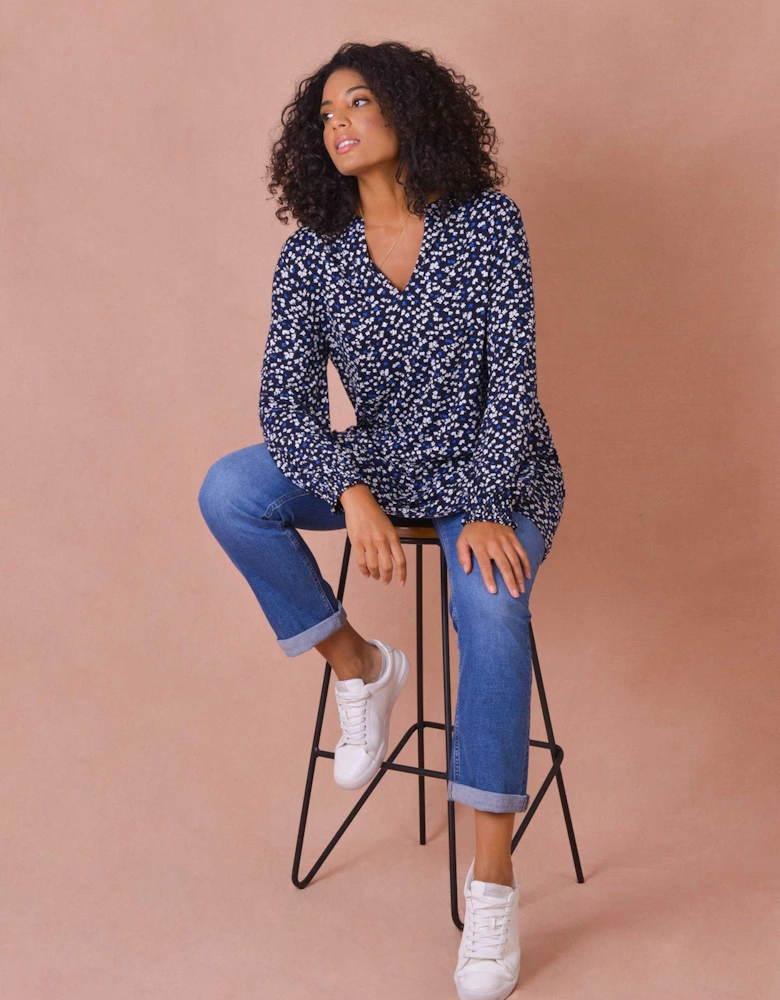 Blue Ditsy Longline Jersey Tunic