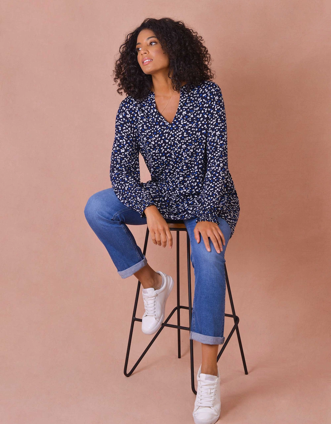 Blue Ditsy Longline Jersey Tunic