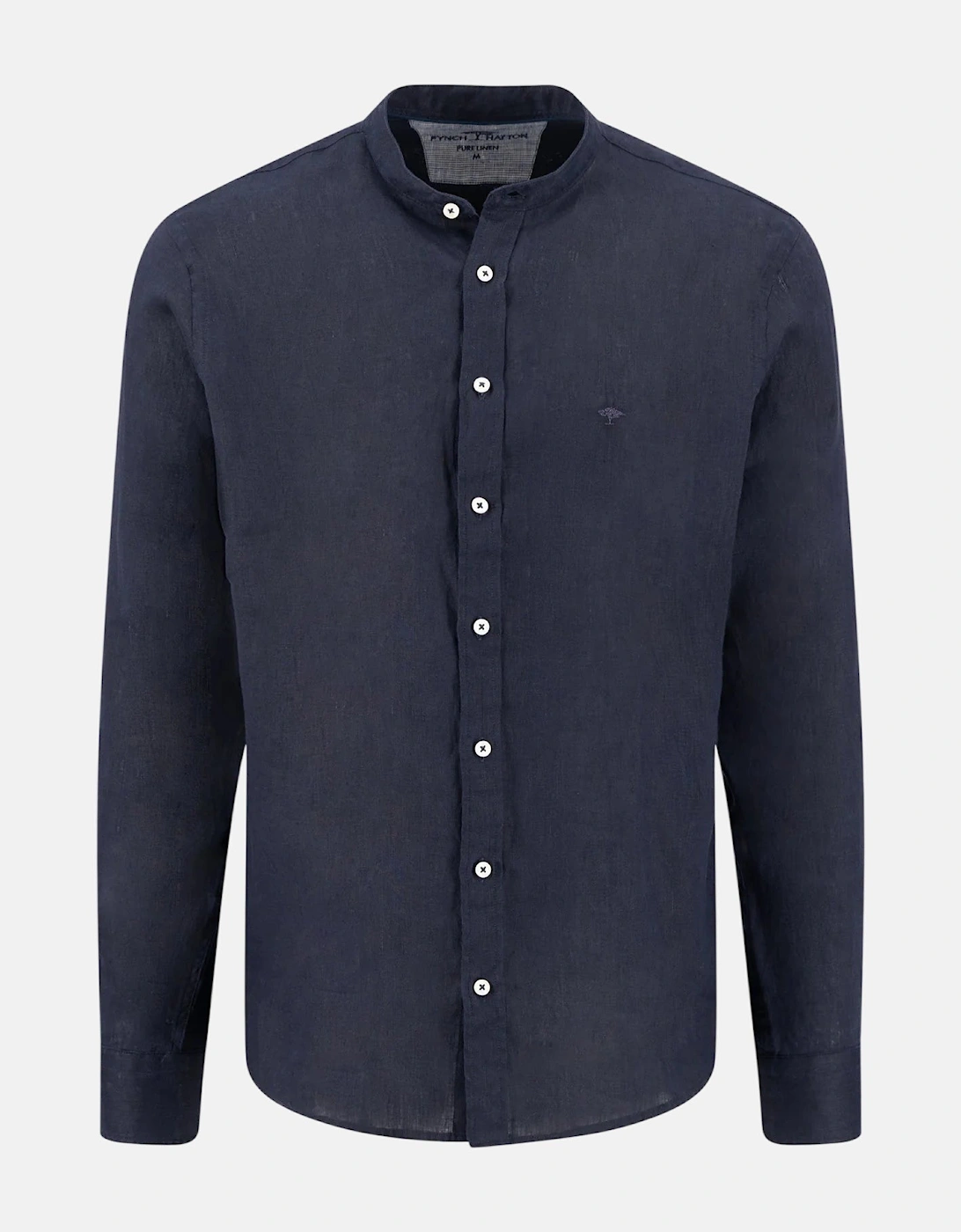 Stand Collar Pure Linen Shirt Navy