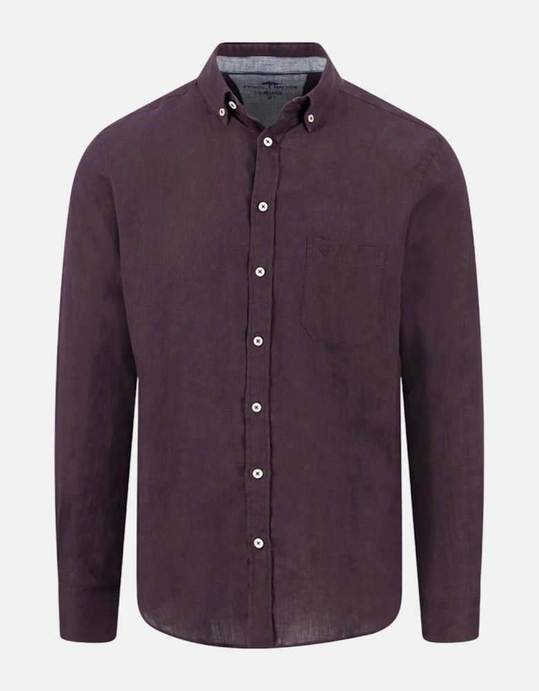 Pure Linen Button Down Shirt Aubergine
