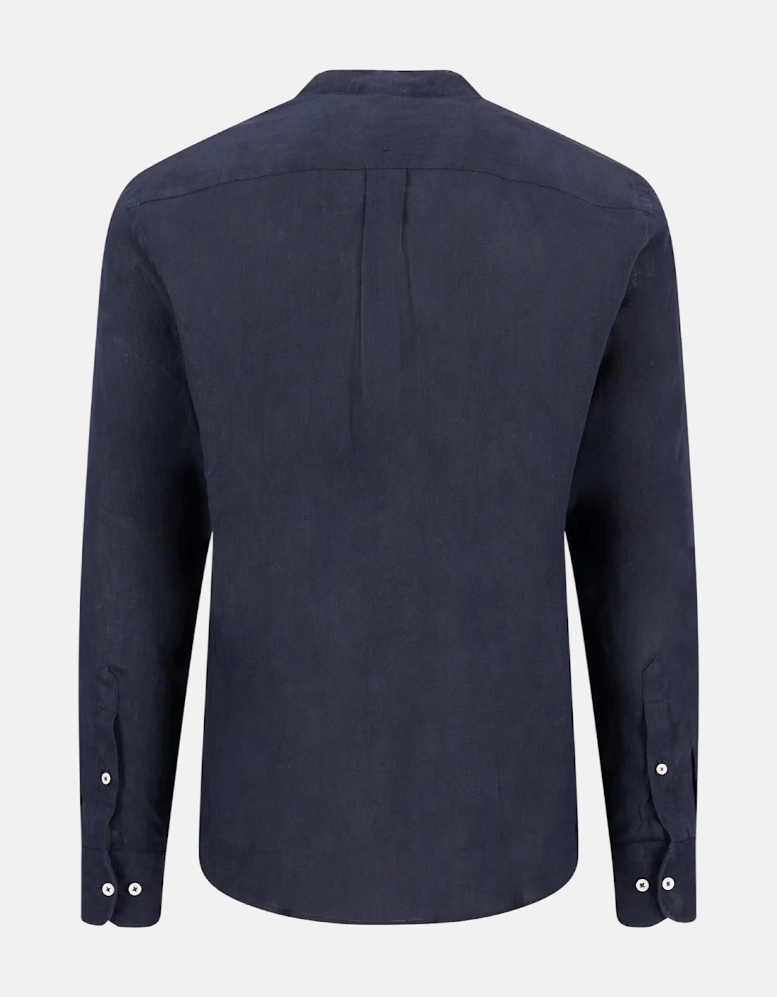 Stand Collar Pure Linen Shirt Navy