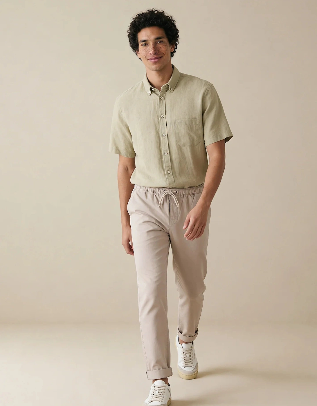 Premium Linen Button Down Short Sleeved Shirt Pistachio