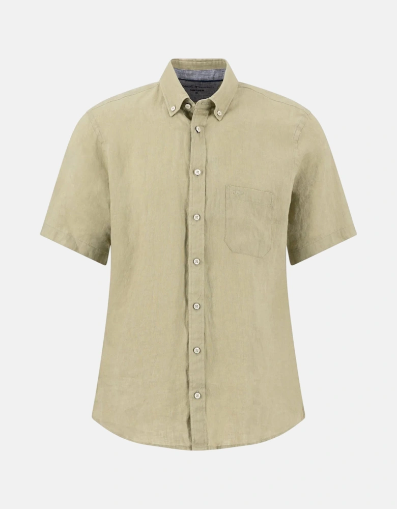 Premium Linen Button Down Short Sleeved Shirt Pistachio