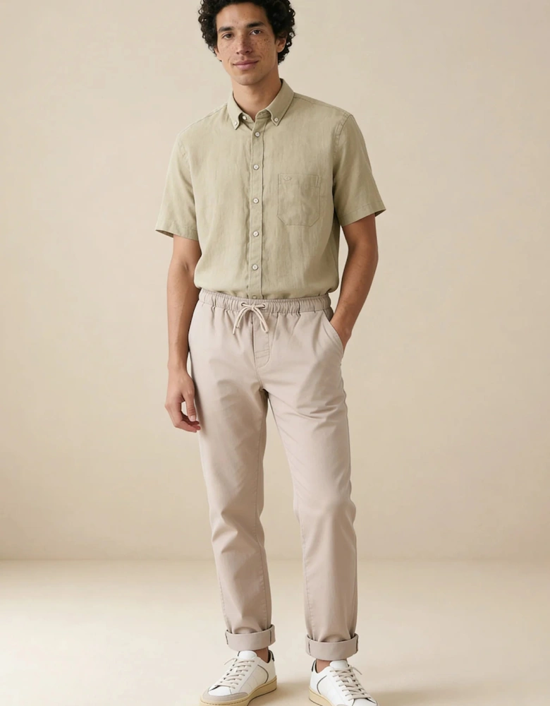 Premium Linen Button Down Short Sleeved Shirt Pistachio
