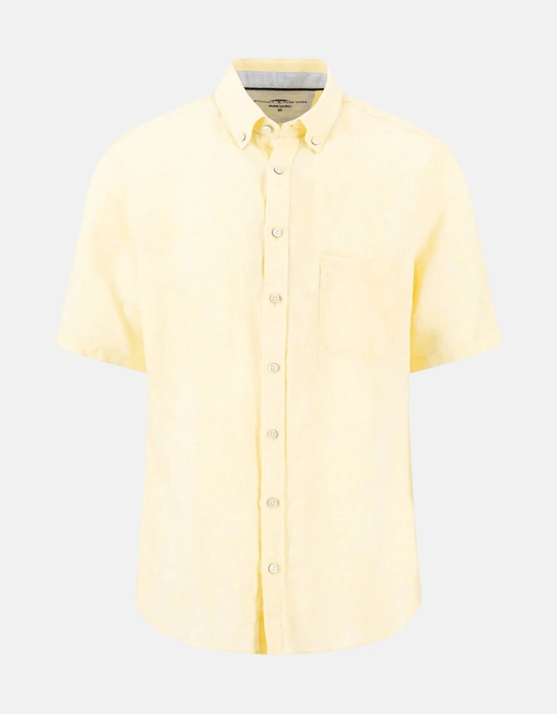 Premium Linen Button Down Short Sleeved Shirt Pale Yellow