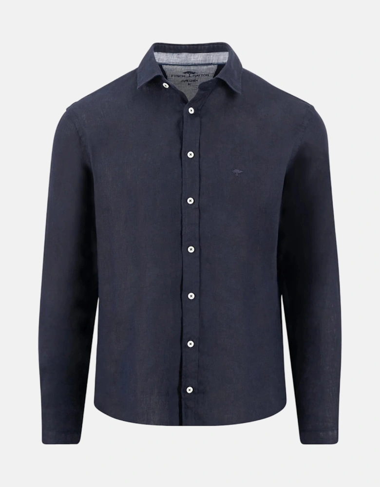 Kent Collar Pure Linen Shirt Navy