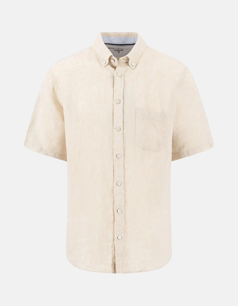 Premium Linen Button Down Short Sleeved Shirt Sand