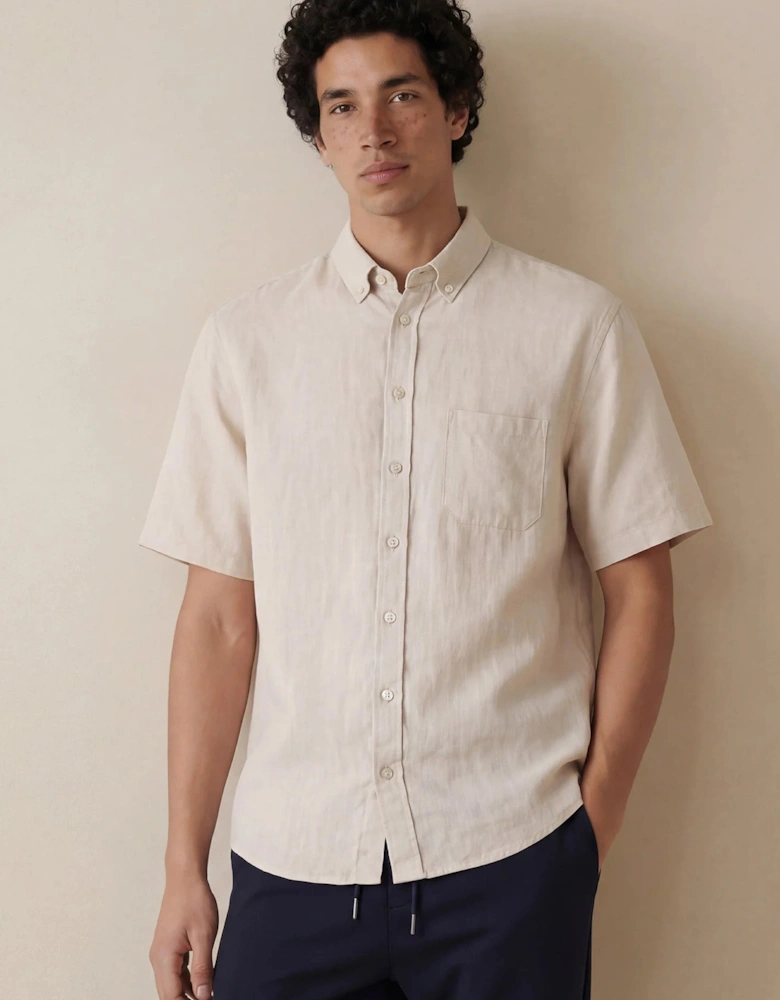 Premium Linen Button Down Short Sleeved Shirt Sand