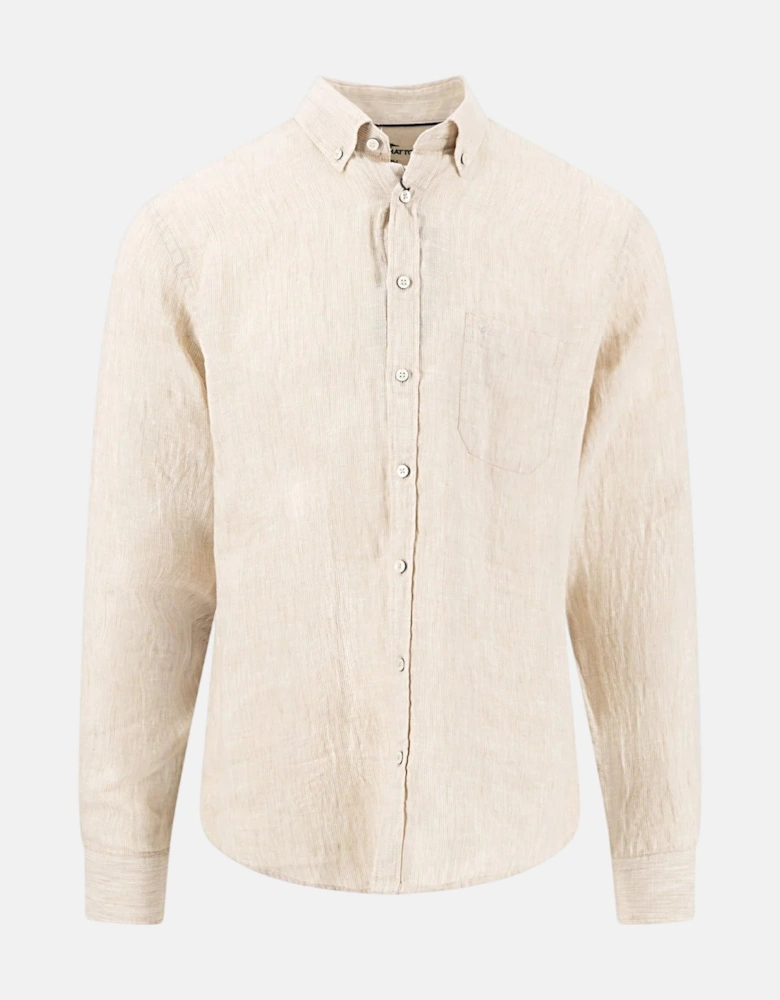 Needle Stripe Linen Button Down Shirt Sand