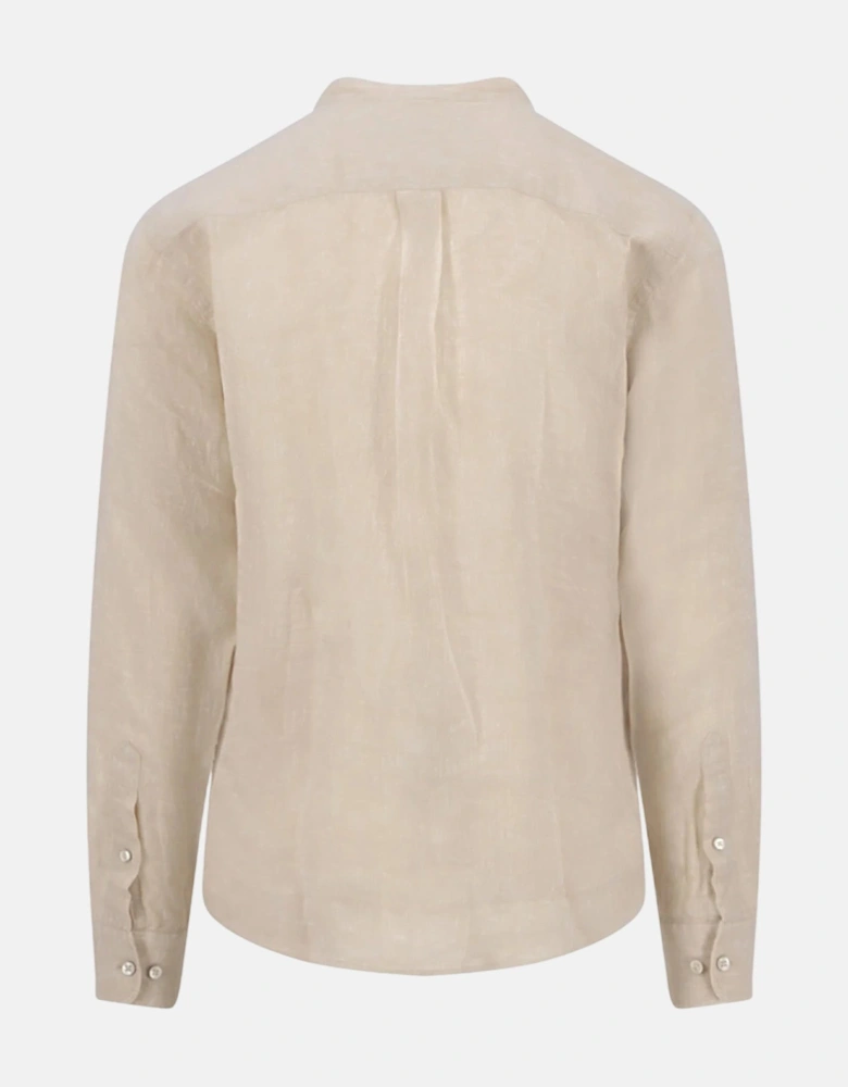 Stand Collar Pure Linen Shirt Sand