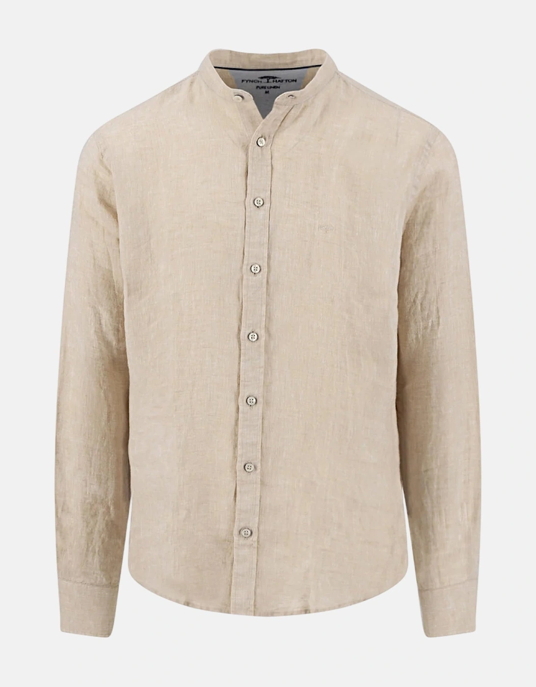 Stand Collar Pure Linen Shirt Sand