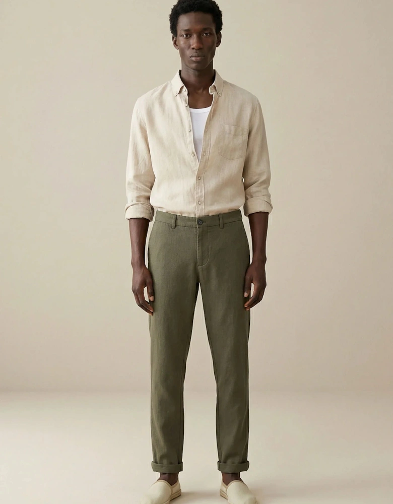 Needle Stripe Linen Button Down Shirt Sand