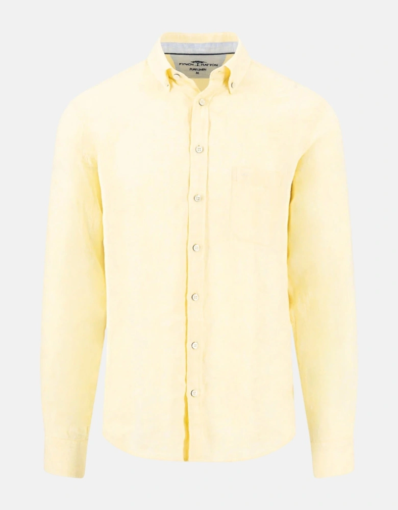 Pure Linen Button Down Shirt Pale Yellow