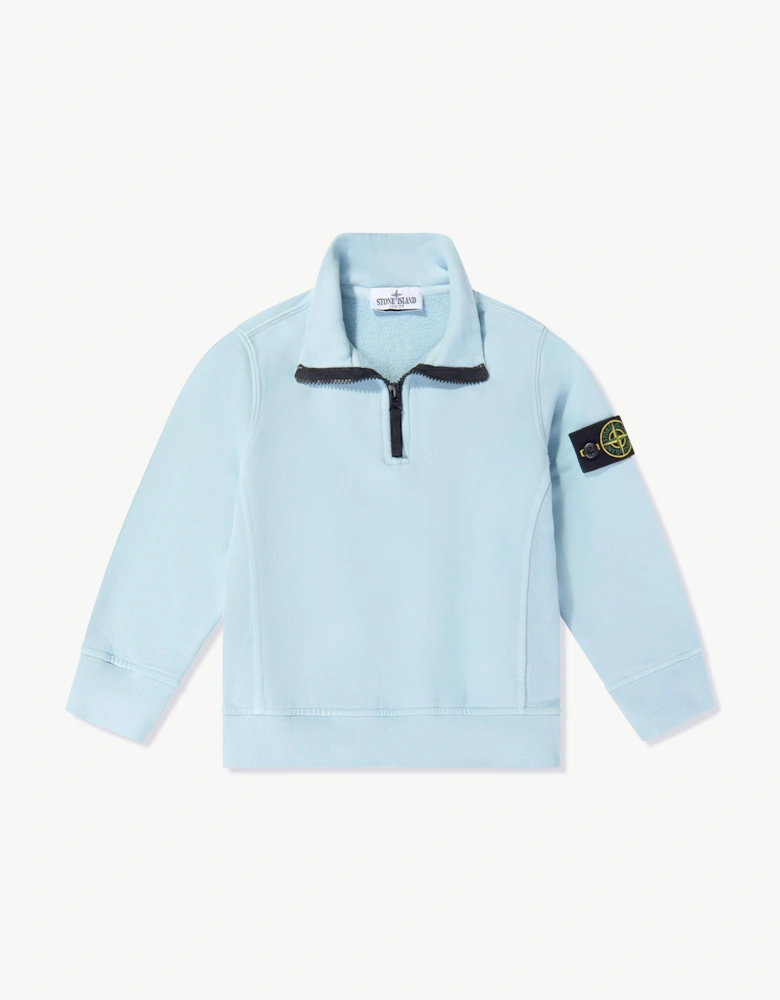 Stone Island Boys Brushed Organic Fleece Half Zip Sweatshirt in Blue