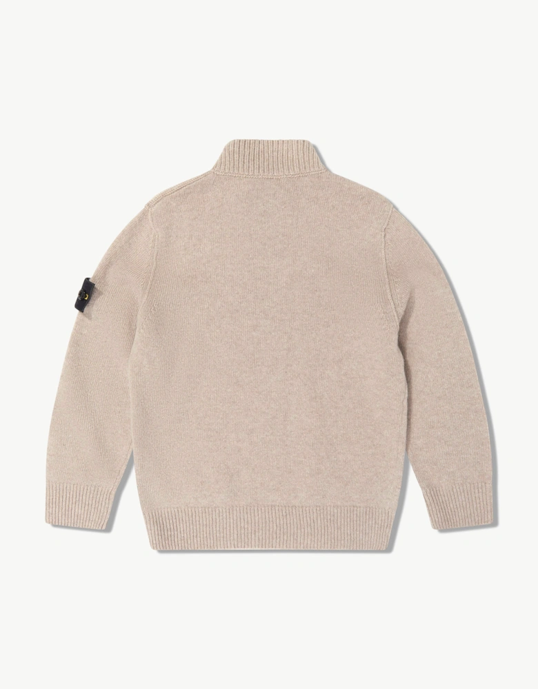 Stone Island Boys Wool and Cashmere Half Zip Jumper in Beige