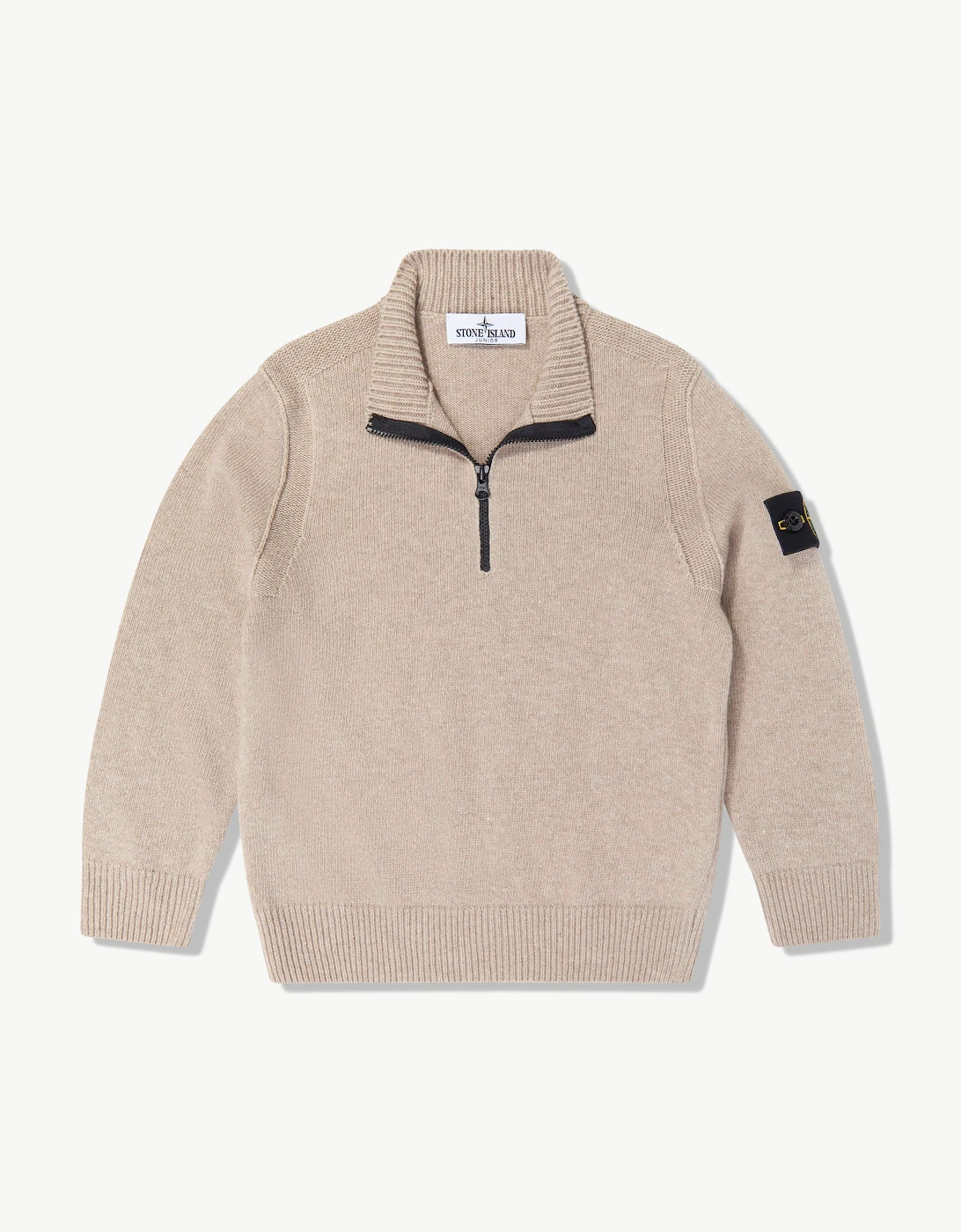Stone Island Boys Wool and Cashmere Half Zip Jumper in Beige