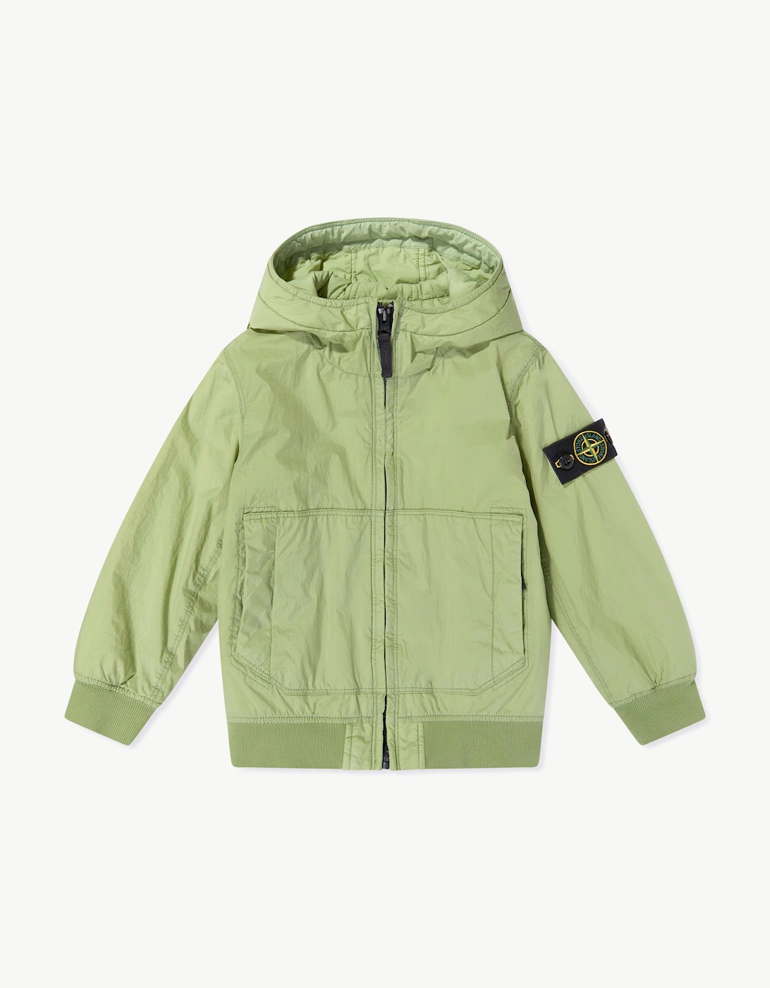 Stone Island Boys Crinkle Reps NY Hooded Jacket in Green