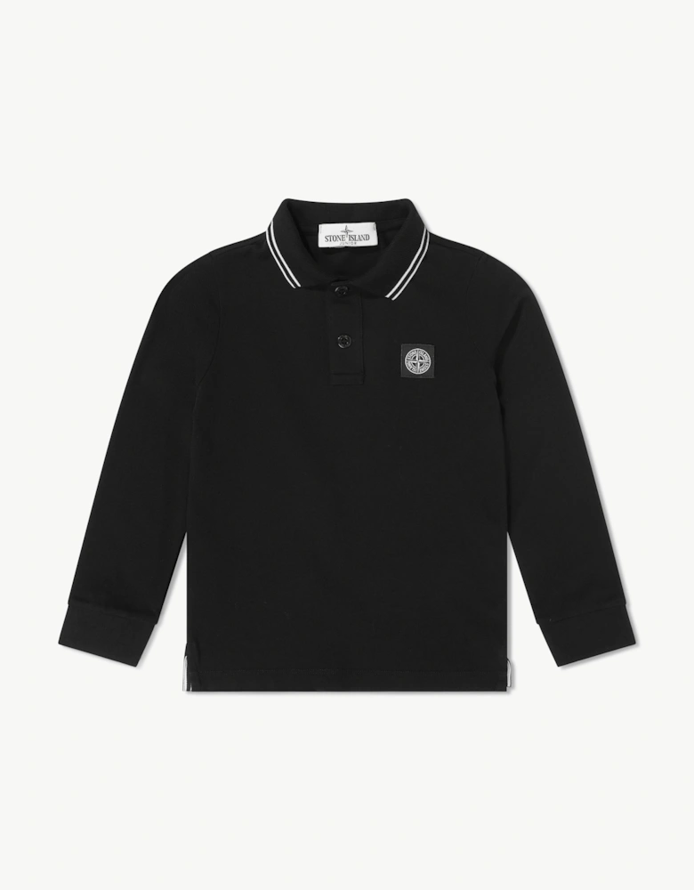 Stone Island Boys Organic Cotton Long Sleeve Polo Shirt in Black
