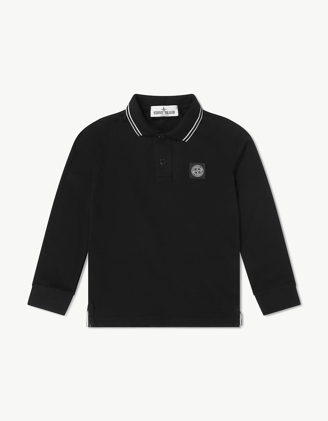 Stone Island Boys Black Organic Cotton Long Sleeve Polo Shirt  - Size 4 Years Kids