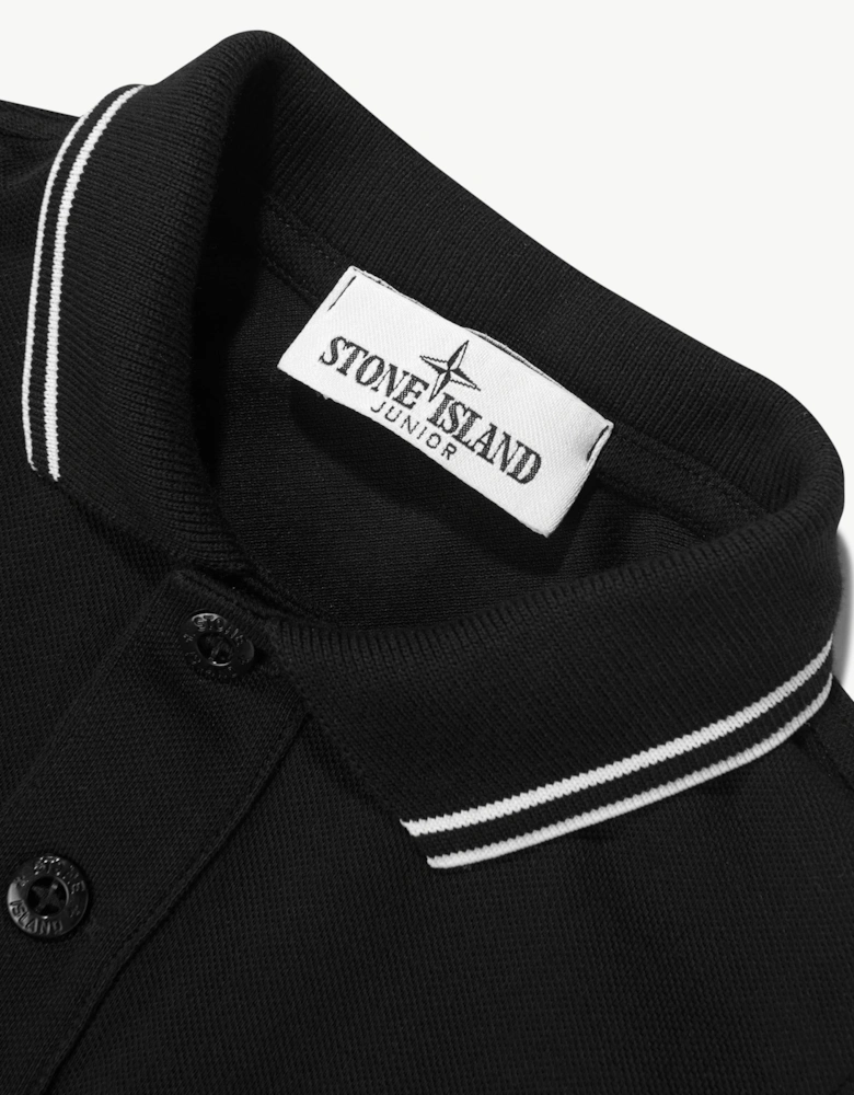 Stone Island Boys Organic Cotton Long Sleeve Polo Shirt in Black