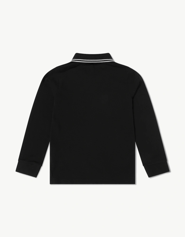 Stone Island Boys Organic Cotton Long Sleeve Polo Shirt in Black
