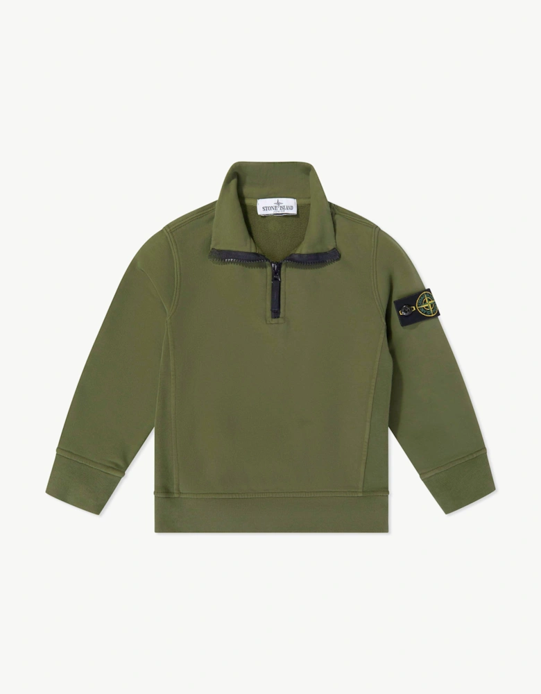 Stone Island Boys Brushed Organic Fleece Half Zip Sweatshirt in Green