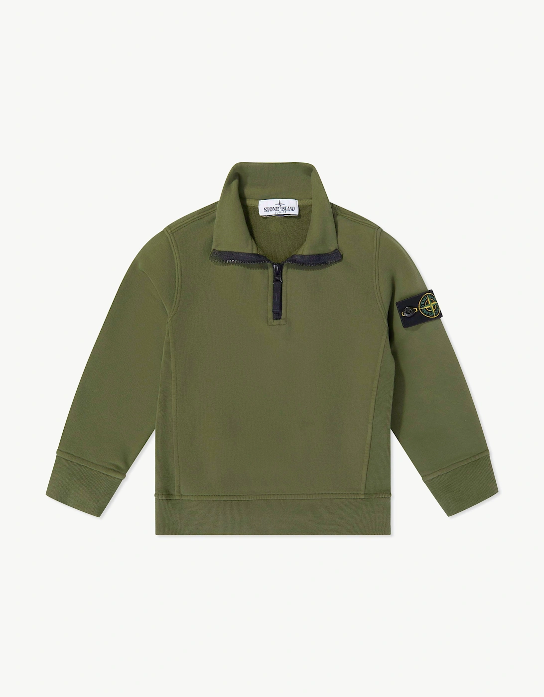 Stone Island Boys Brushed Organic Fleece Half Zip Sweatshirt in Green