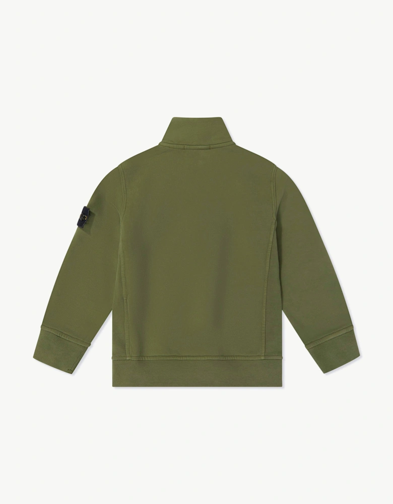 Stone Island Boys Brushed Organic Fleece Half Zip Sweatshirt in Green