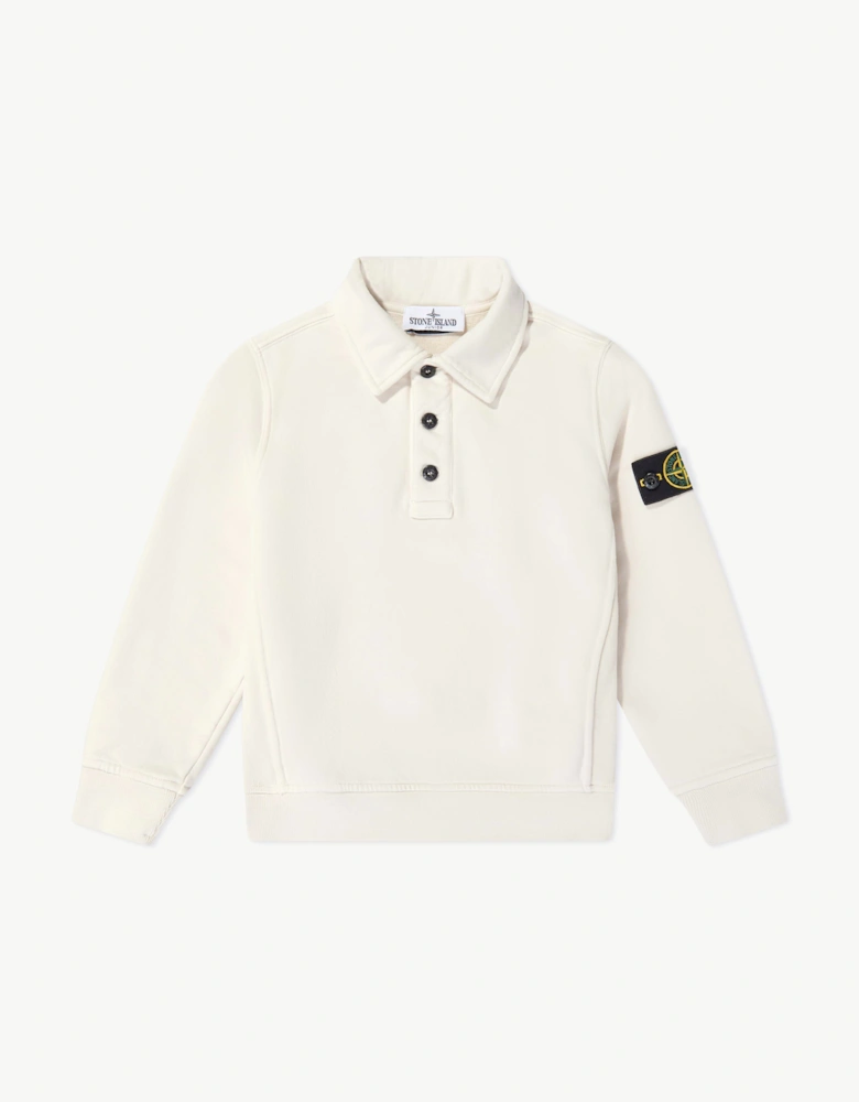 Stone Island Boys Brushed Organic Cotton Polo Sweatshirt in Ivory