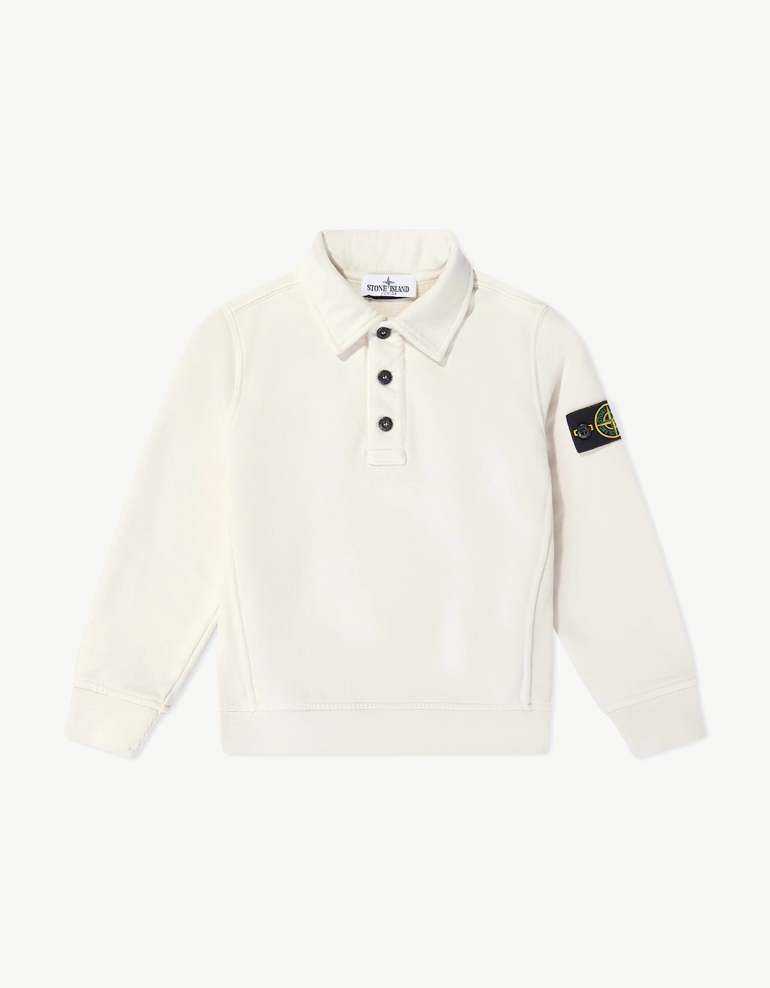 Stone Island Boys Brushed Organic Cotton Polo Sweatshirt in Ivory