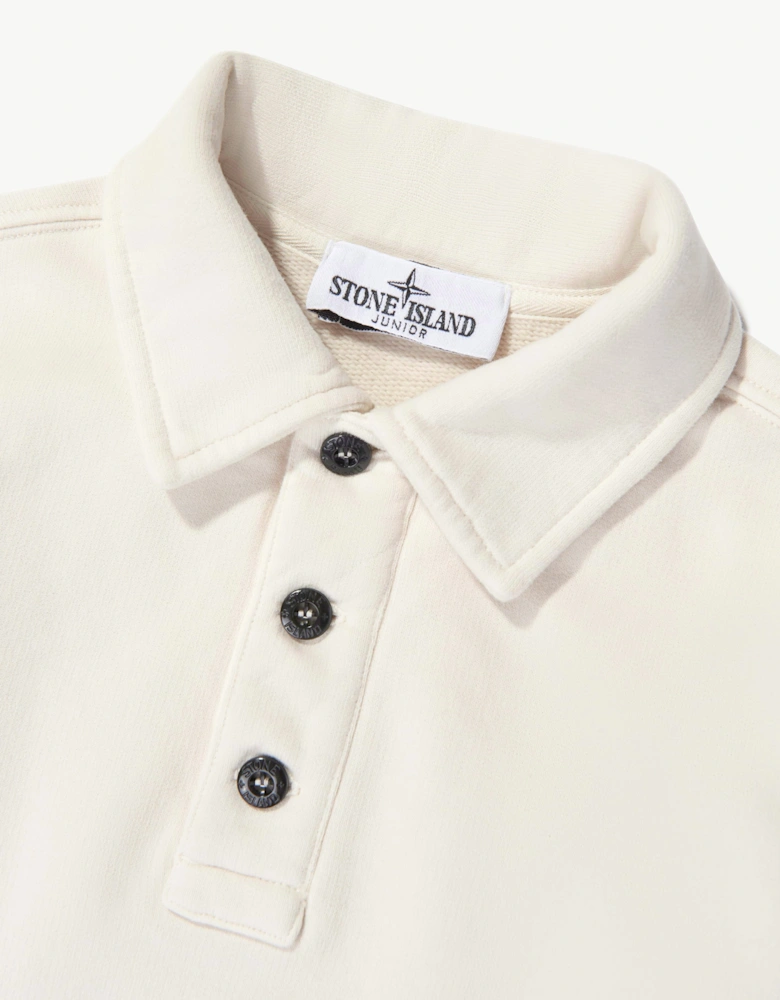 Stone Island Boys Brushed Organic Cotton Polo Sweatshirt in Ivory