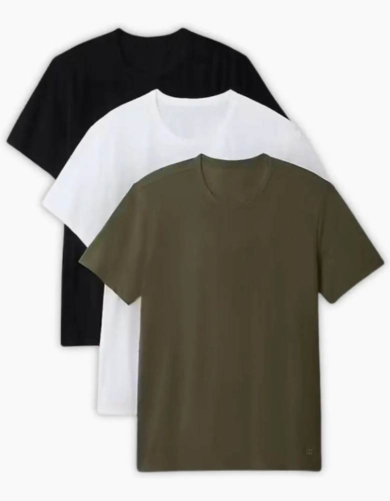 3-Pack Cotton Microfibre Stretch T-Shirts, Black/White/Khaki
