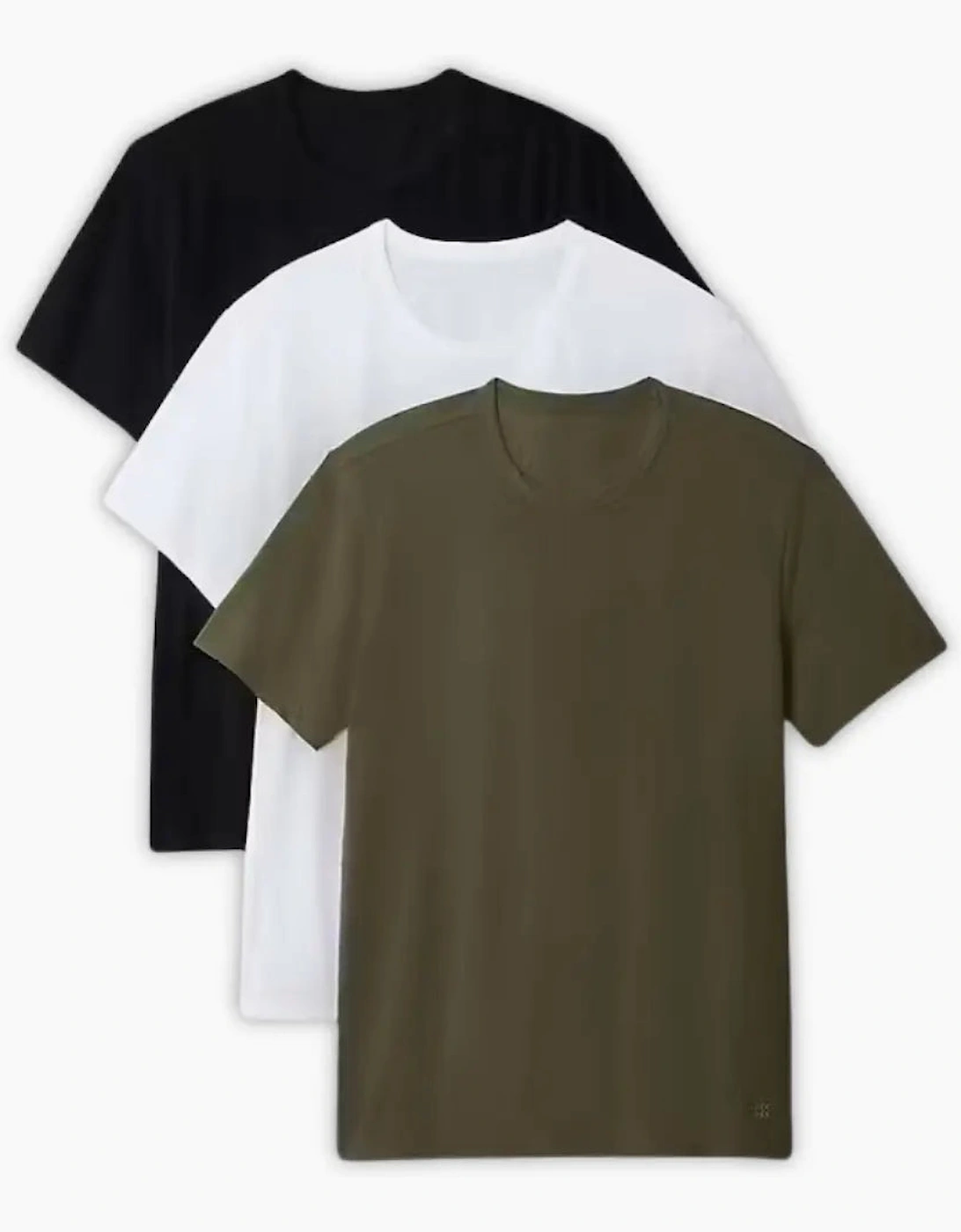 3-Pack Cotton Microfibre Stretch T-Shirts, Black/White/Khaki