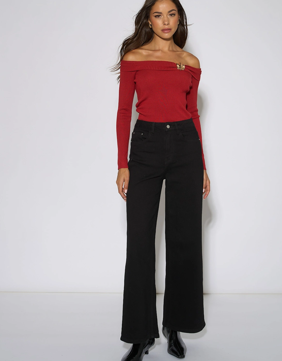 Gini London Gini London Women's Black Mid Rise Wide Leg Jeans
