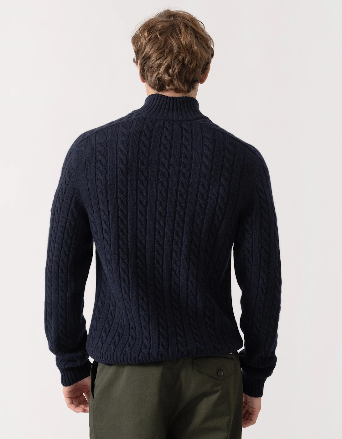 Belstaff Mens Westport Quarter Zip Cable Knit Jumper - Dark Ink