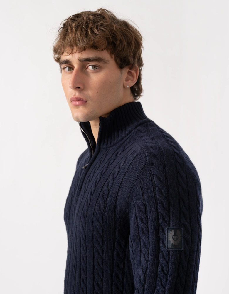 Belstaff Mens Westport Quarter Zip Cable Knit Jumper - Dark Ink