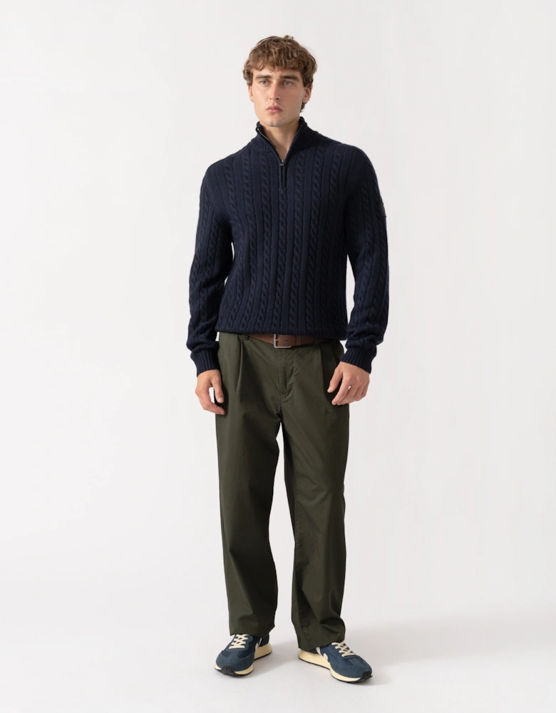 Belstaff Mens Westport Quarter Zip Cable Knit Jumper - Dark Ink