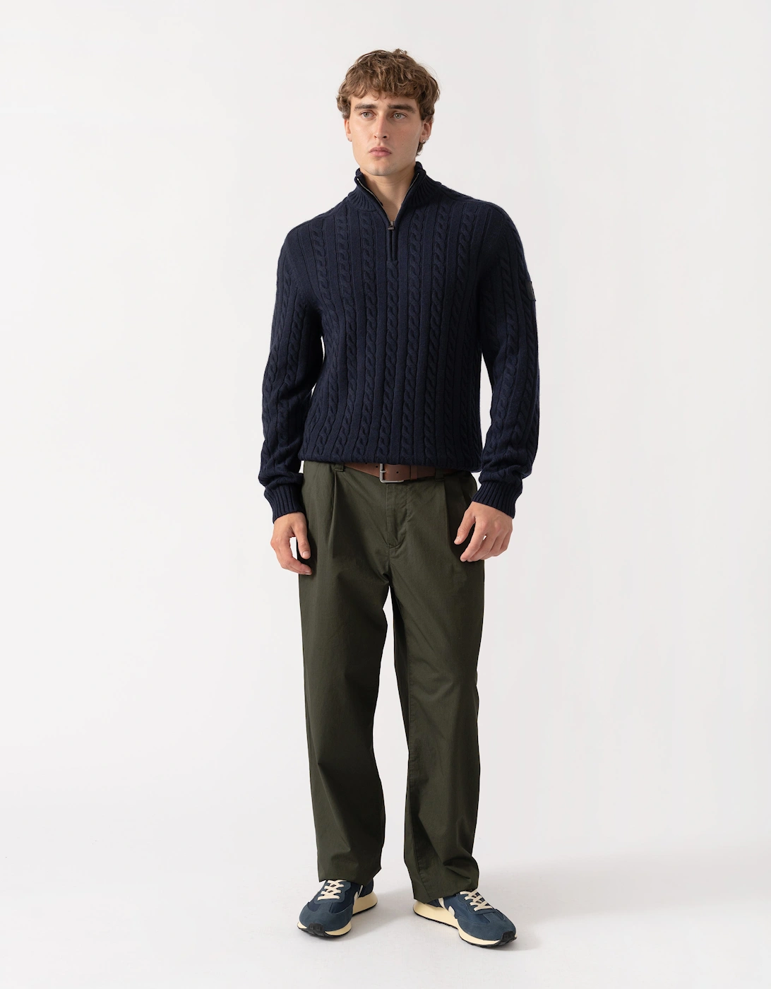 Belstaff Mens Westport Quarter Zip Cable Knit Jumper - Dark Ink