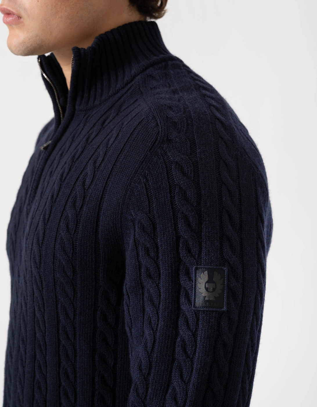 Belstaff Mens Westport Quarter Zip Cable Knit Jumper - Dark Ink